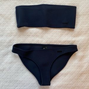 Triangl bandeau bikini set navy blue ribbed
